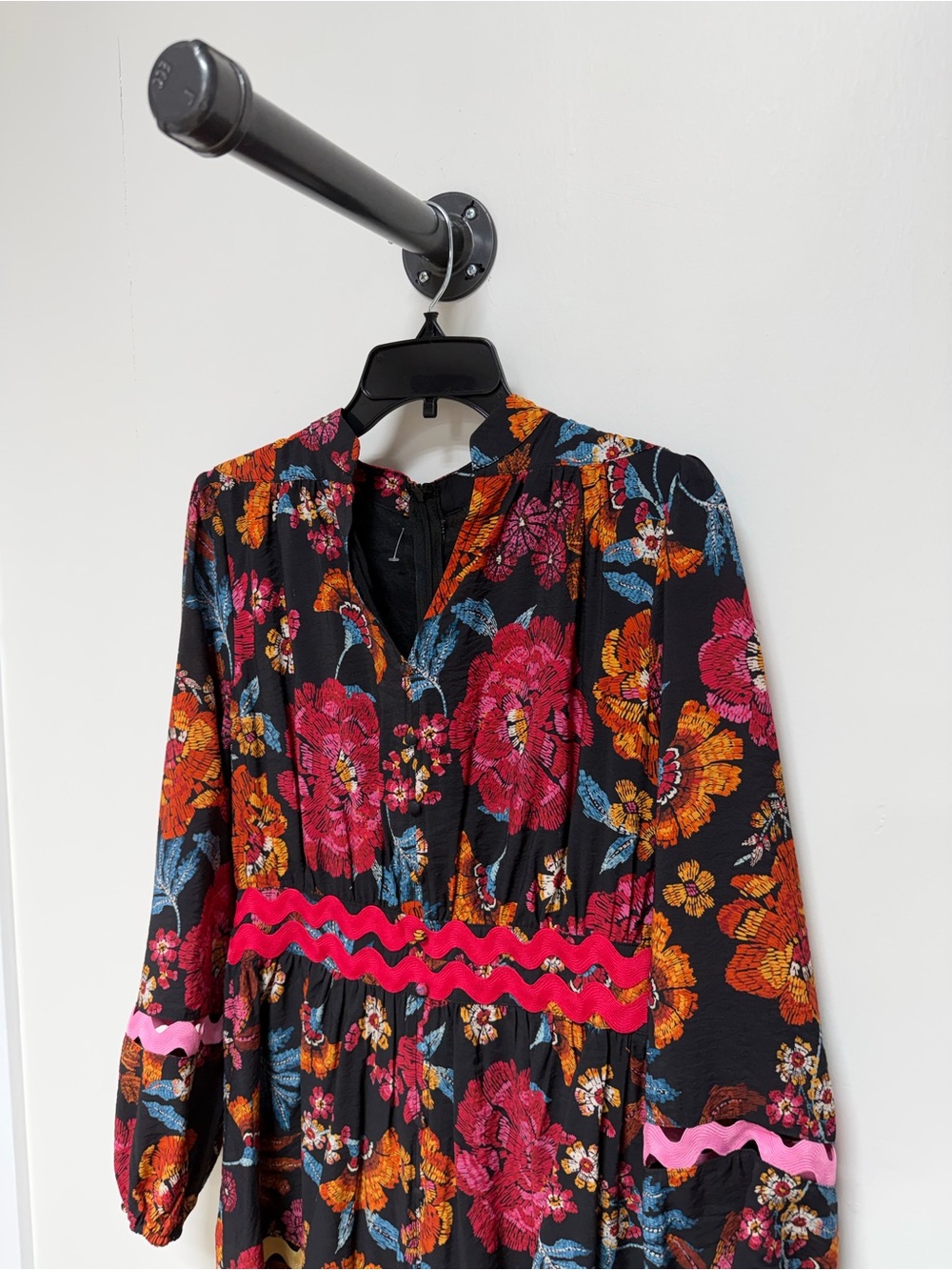 Fate Floral Long Sleeve Mini Dress Ric Rac Trim Size Medium
